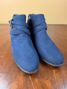 Style & Co. Navy Suede Wrap-Strap Ankle Boots